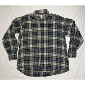 LL Bean Scotch Flannel Cotton Shirt Button Down Men's Large Blue/White‎ Plaid
